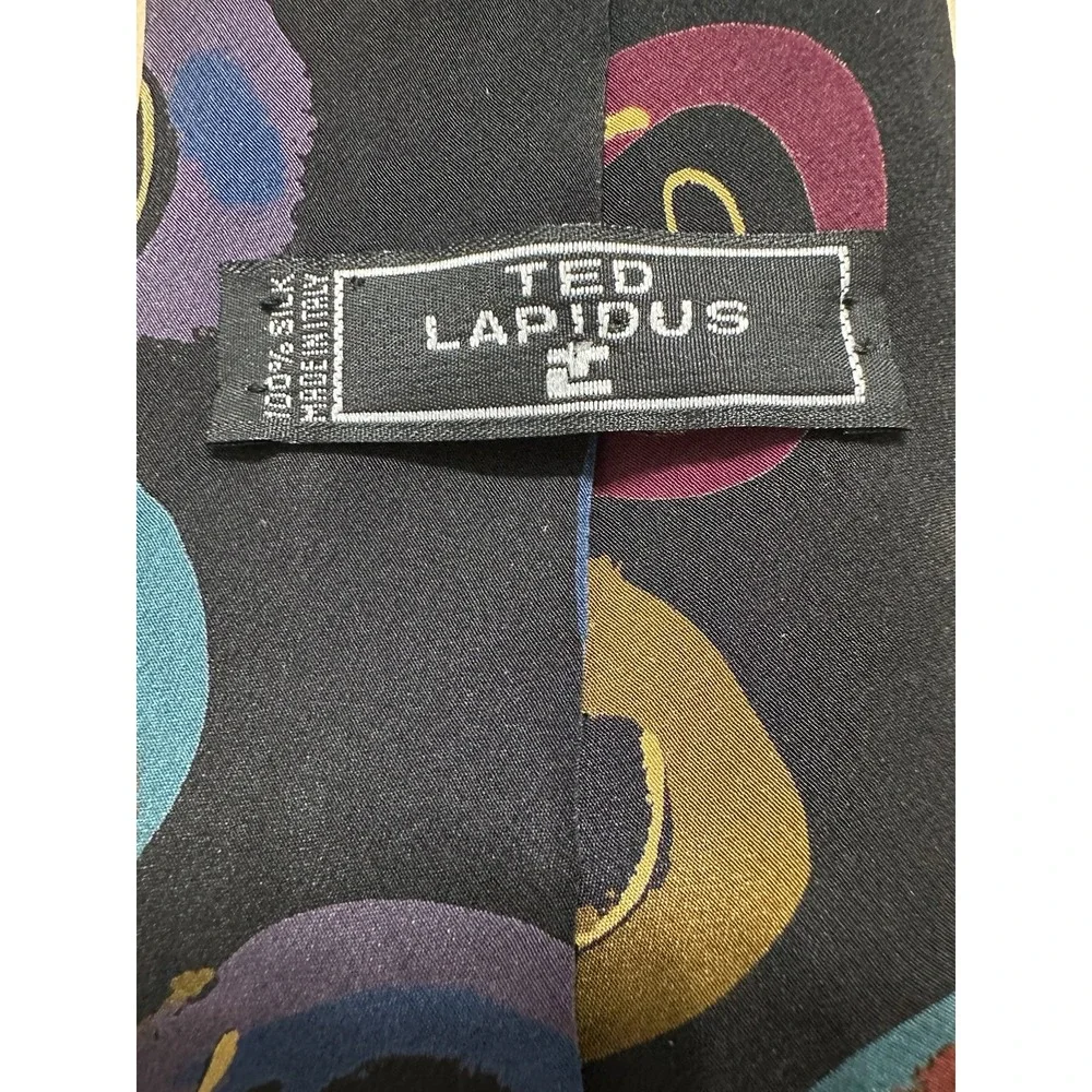 Vtg Ted Lapidus Italy Designer 100% Silk Full Length Men's Neck Tie Black